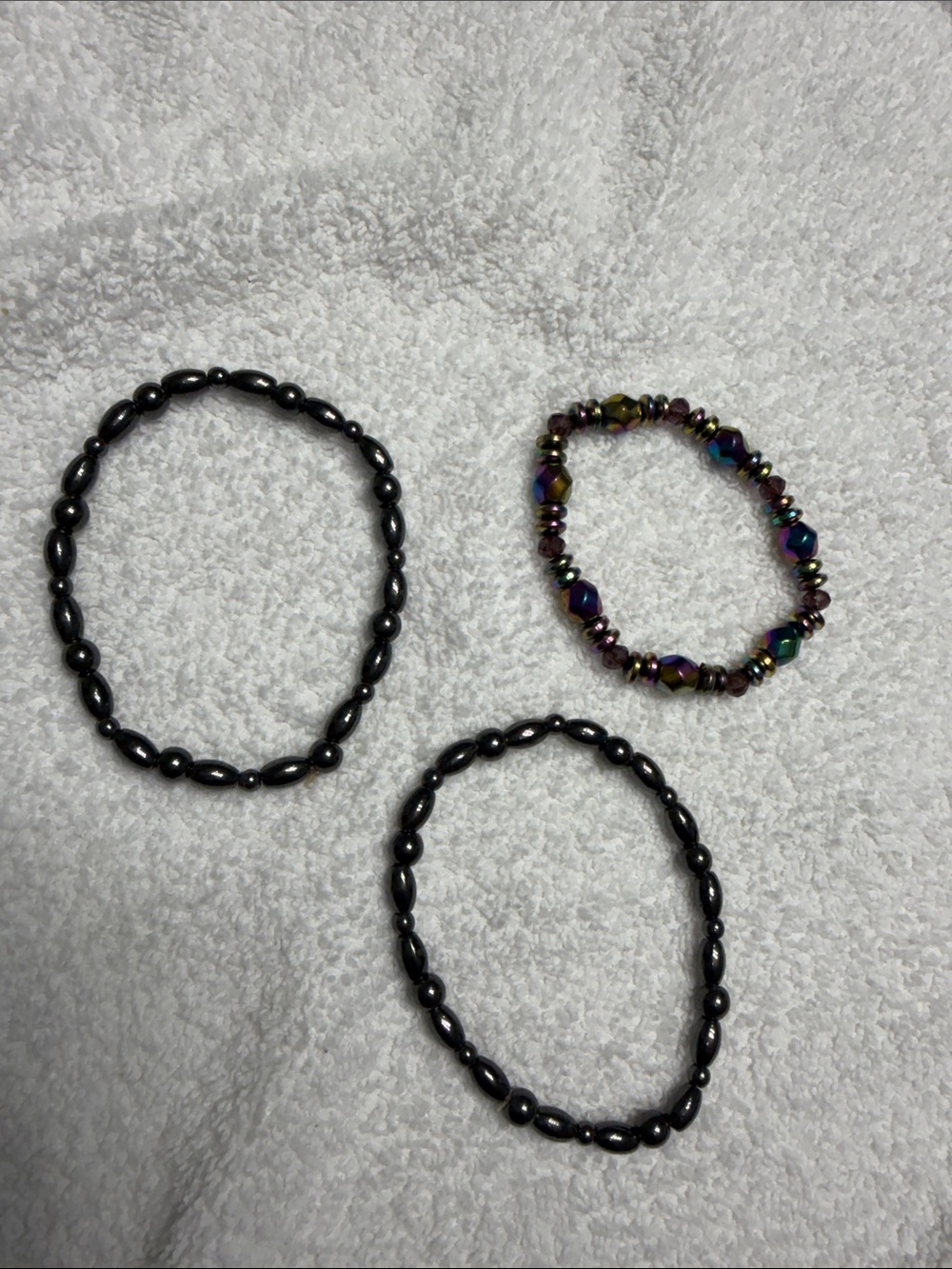 Black Beaded Stretch Magnetic Bracelet Set with Iridescent Accent Bracelet